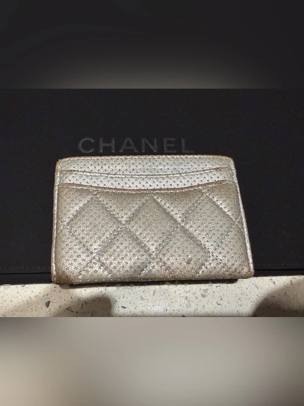CHANEL Quilted Metallic Silver Card Case